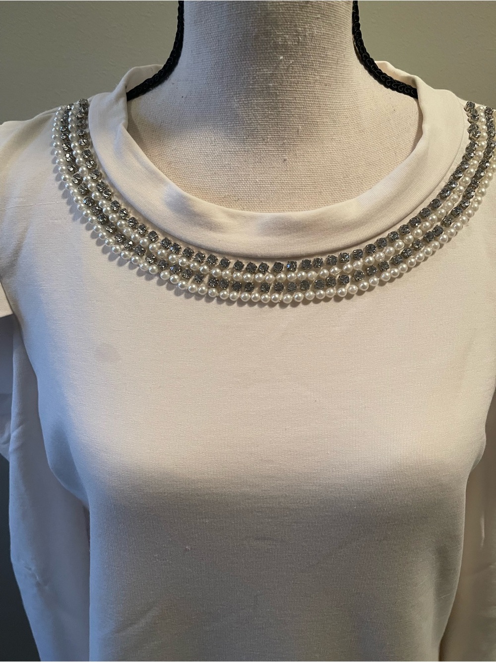 Ann Taylor Pearl and Crystal Collar Necklace - White & Silver